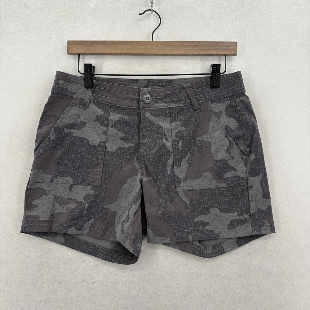 PrAna Olivia Shorts Womens 6 Gray Camo Stretch Casual Performance Hiking Trail